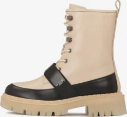 Kazar Studio Enkellaarsjes Veterlaarsjes Dames Beige